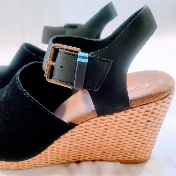 Toms Tropez Jute Wedge Slingback Sandal Platform Black Suede Heels - Picture 9 of 14